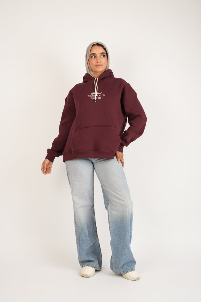Burgundy Thread Hoodie – Cotton Embroidered