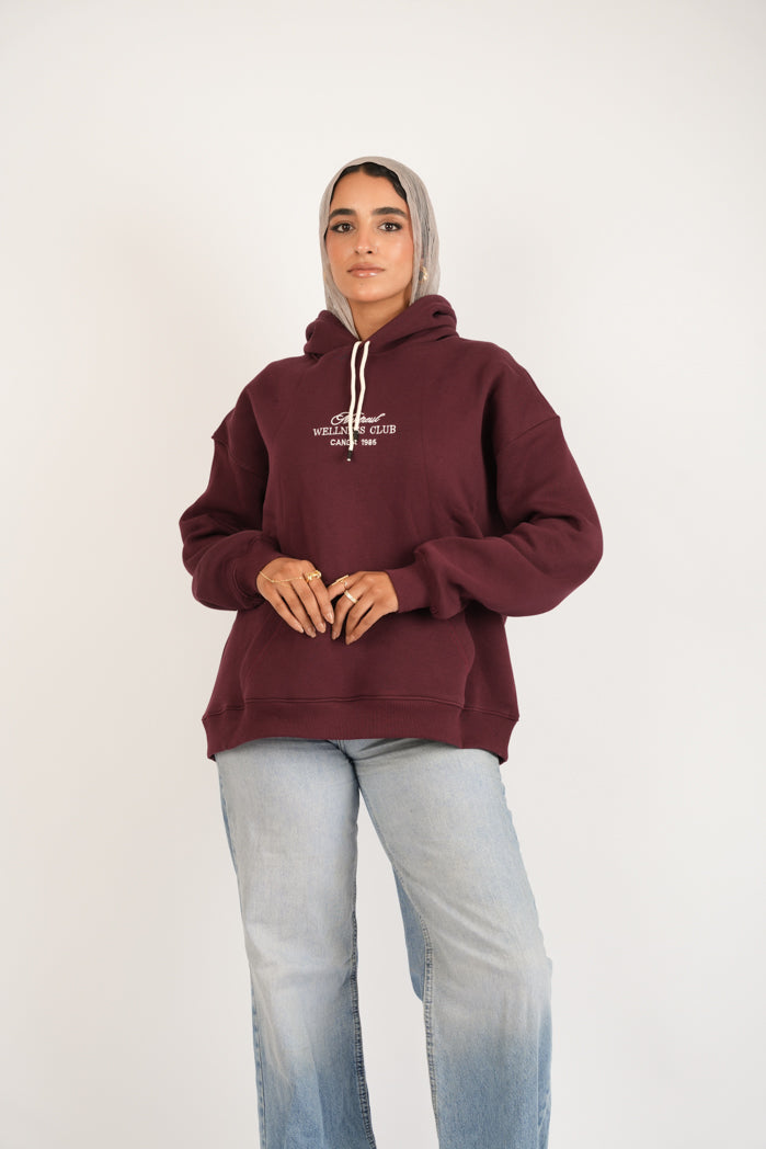 Burgundy Thread Hoodie – Cotton Embroidered