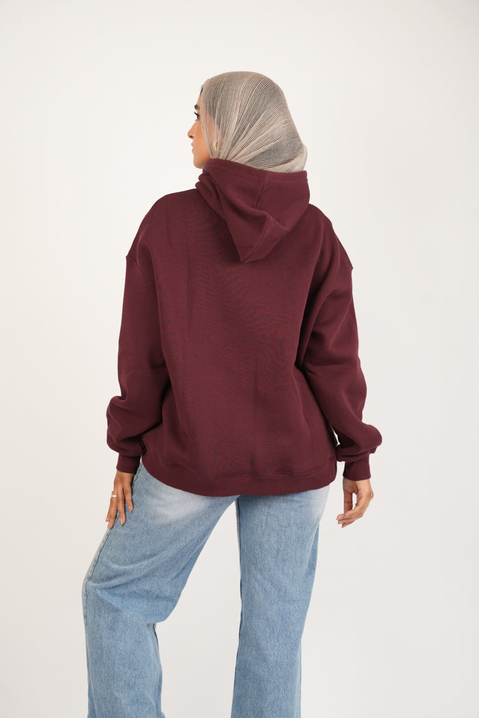 Burgundy Thread Hoodie – Cotton Embroidered