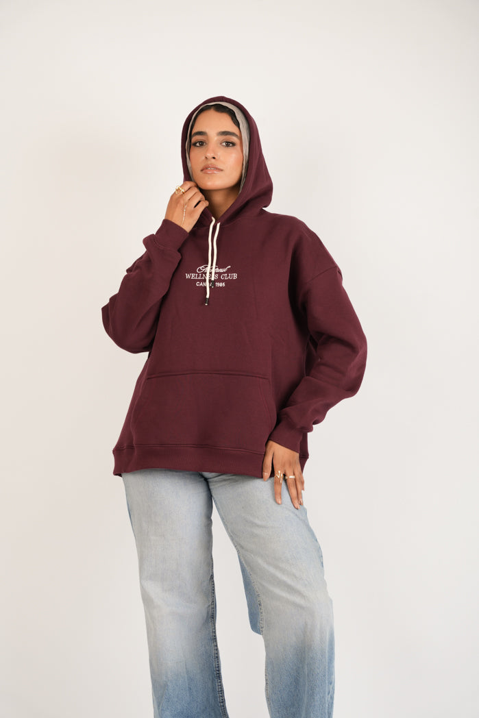 Burgundy Thread Hoodie – Cotton Embroidered