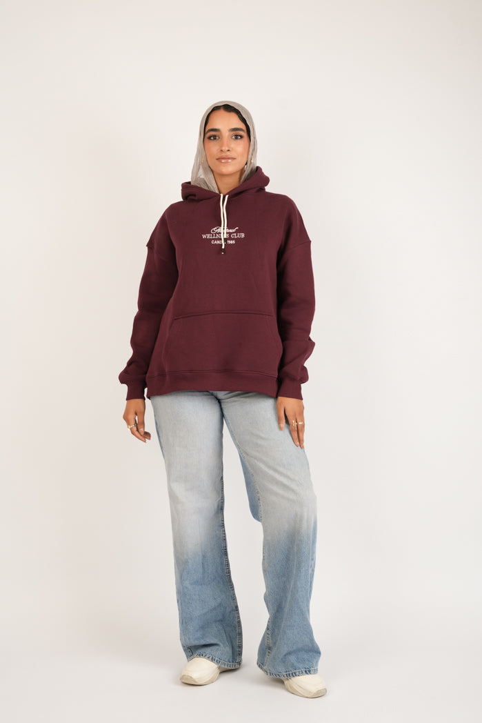 Burgundy Thread Hoodie – Cotton Embroidered