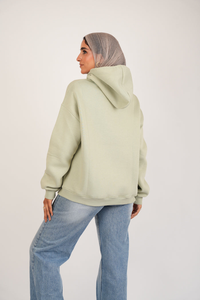 Mint Glow Hoodie – Cotton Embroidered