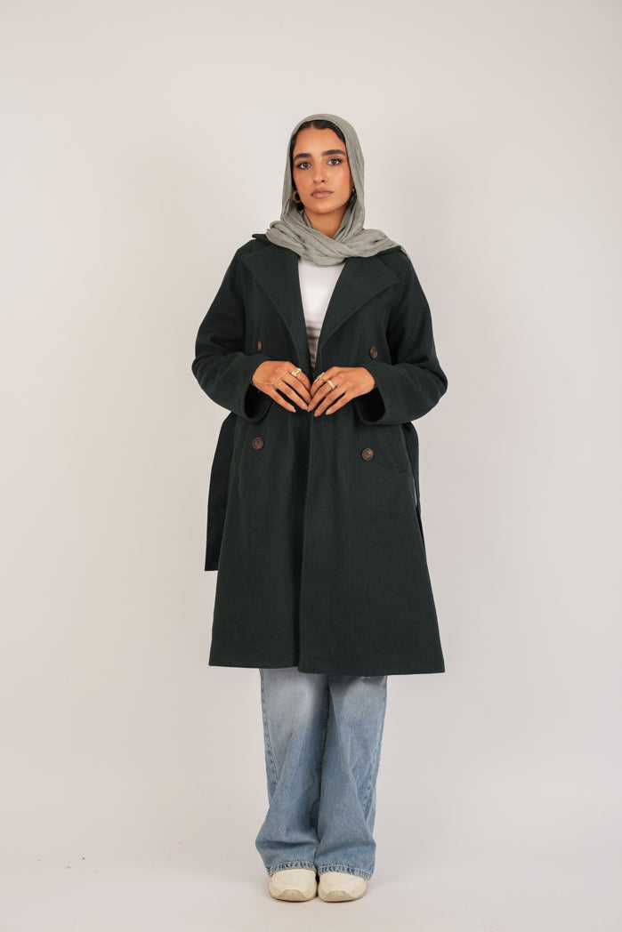 Oil Broadcloth Statement Coat – Dark Olive