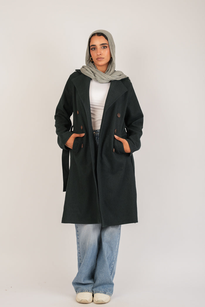 Oil Broadcloth Statement Coat – Dark Olive
