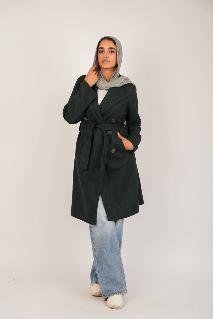 Oil Broadcloth Statement Coat – Dark Olive