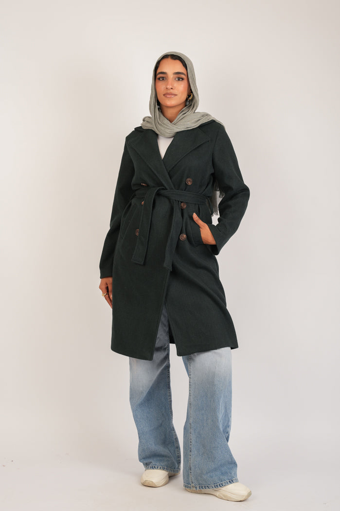 Oil Broadcloth Statement Coat – Dark Olive