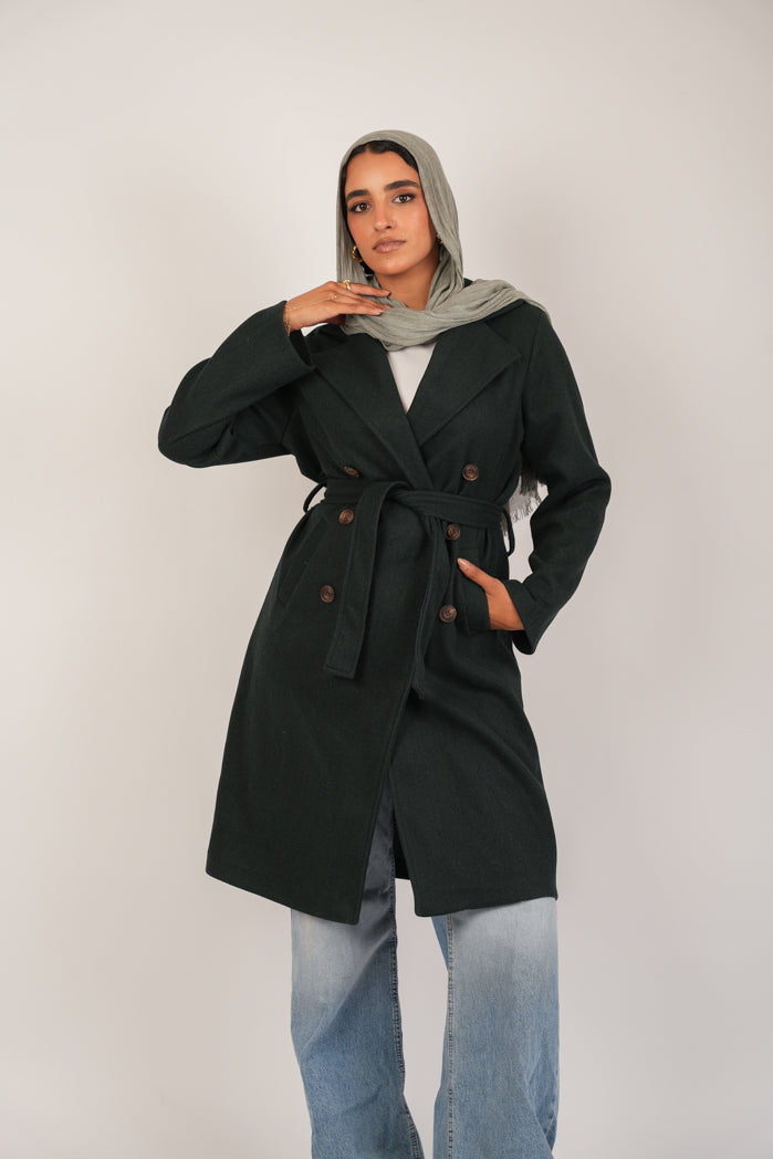 Oil Broadcloth Statement Coat – Dark Olive