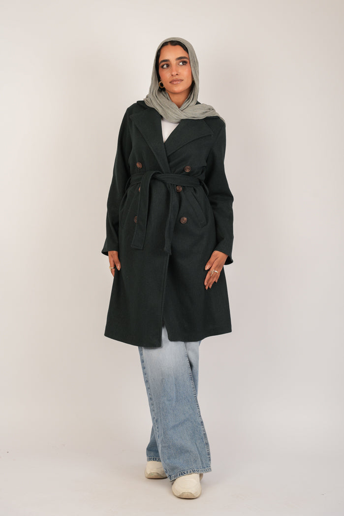 Oil Broadcloth Statement Coat – Dark Olive
