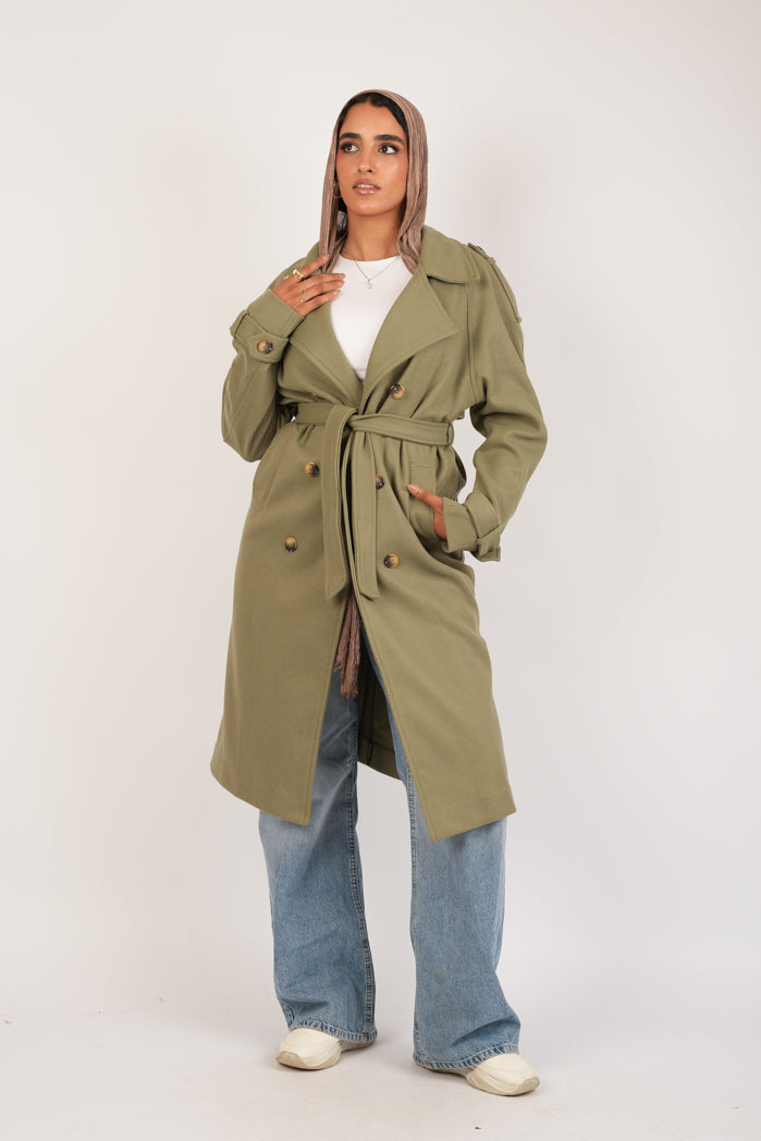 Olive Broadcloth Statement Coat