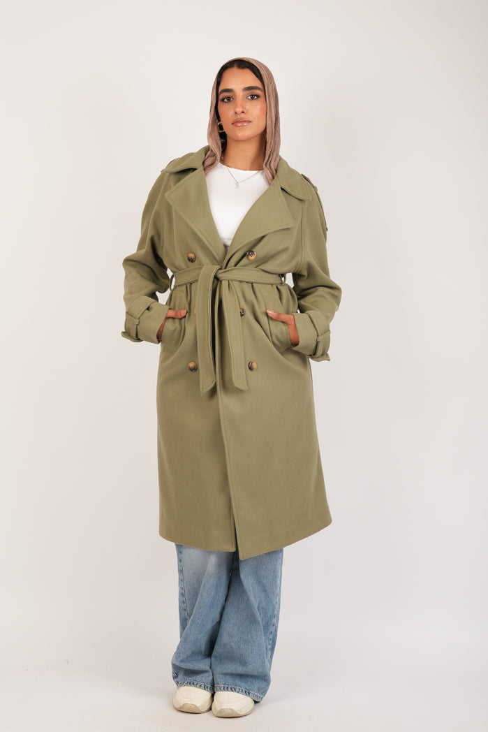 Olive Broadcloth Statement Coat
