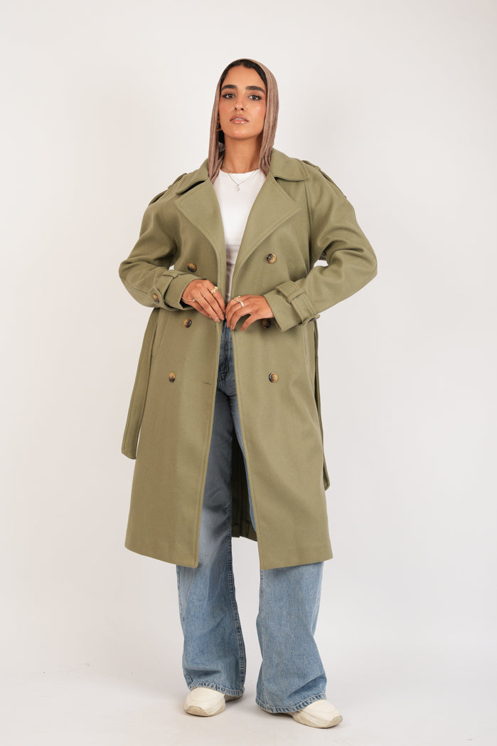 Olive Broadcloth Statement Coat