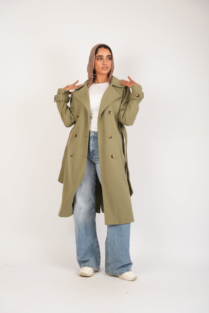 Olive Broadcloth Statement Coat