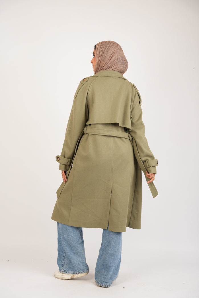 Olive Broadcloth Statement Coat