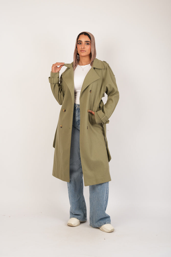 Olive Broadcloth Statement Coat