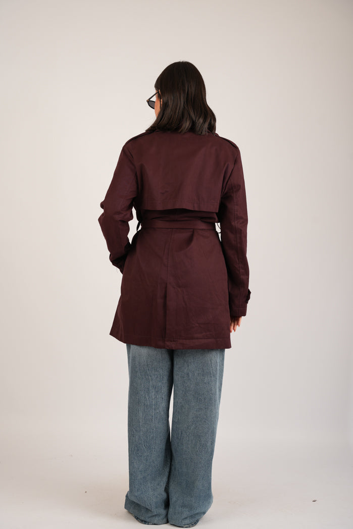 Burgundy Jaberdin Short Trench Coat