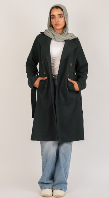 Oil Broadcloth Statement Coat – Dark Olive