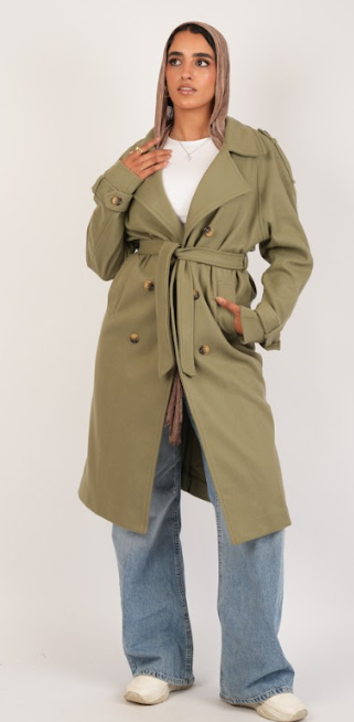 Olive Broadcloth Statement Coat