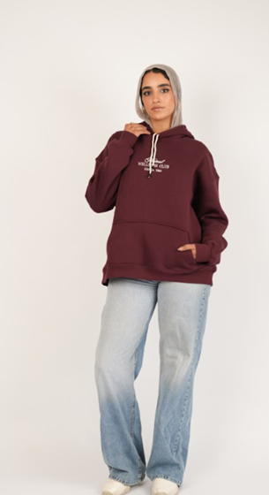 Burgundy Thread Hoodie – Cotton Embroidered