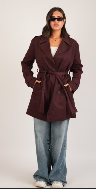 Burgundy Jaberdin Short Trench Coat
