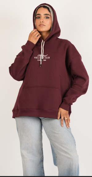 Burgundy Thread Hoodie – Cotton Embroidered